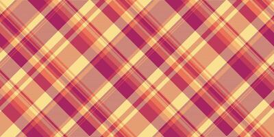 Sexual- Tartan Hintergrund Textil, Bedienung Stoff Plaid Muster. Performance Textur prüfen Vektor nahtlos im Gelb und Rosa Farben.