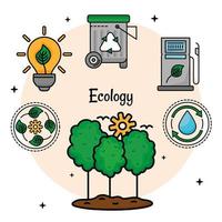 Ökologie Bäume und Symbole vektor