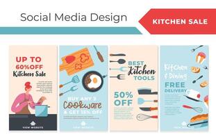 social media berättelse uppsättning för kök möbel försäljning vektor