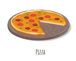 italiensk pizza med pepperoni och tomat skivor vektor