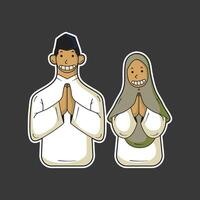 Illustration von Männer und Frauen wünsche Sie ein glücklich eid al-fitr 2 vektor