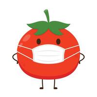 Tomate Karikatur. Tomate Charakter Design. Tomate auf Weiß Hintergrund. Tomate tragen ein Gesicht Maske. vektor