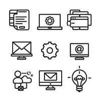 Netz Entwicklung Symbol Sammlung Entwicklung Linie Symbole einstellen Start-up, Analytik, Marketing Symbole vektor