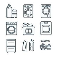 de uppsättning av tvätt och tvättning ikoner inkluderar hand och maskin tvätta symboler, tvätt tecken, och en tvättning symbol. vektor