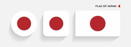Japan Flaggen vereinbart worden im runden, Platz und rechteckig Formen vektor