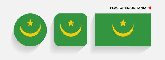 Mauretanien Flaggen vereinbart worden im runden, Platz und rechteckig Formen vektor