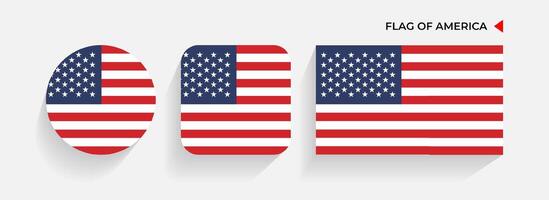 Amerika Flaggen vereinbart worden im runden, Platz und rechteckig Formen vektor