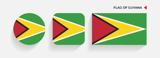 Guyana Flaggen vereinbart worden im runden, Platz und rechteckig Formen vektor