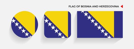 bosnien och herzegovina flaggor anordnad i runda, fyrkant och rektangulär former vektor
