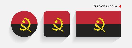 Angola Flaggen vereinbart worden im runden, Platz und rechteckig Formen vektor