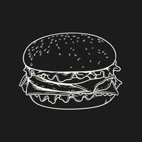 ritad för hand burger illustration på svart bakgrund vektor