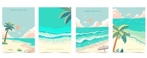 strand bakgrund med hav, sand, sky.illustration vektor för a4 sida design
