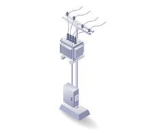 Leistung Linie Pole und Technologie Steuerung Panel mit Transformator eben isometrisch Illustration vektor