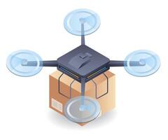 Drönare leverera paket, platt isometrisk 3d illustration vektor
