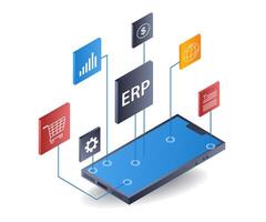 företag företag eRP smartphone förvaltning, platt isometrisk 3d illustration vektor
