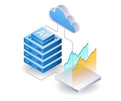 artificiell intelligens server data analys, platt isometrisk 3d illustration vektor