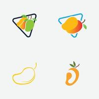 Sammlung von Mango Obst Logos und Symbole perfekt zum geschäftlich, frisch Obst Geschäft Markenbildung usw. isoliert auf grau Hintergrund vektor