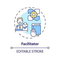 Moderator multi Farbe Konzept Symbol. Mitarbeiter führen Diskussionen. öffnen Kommunikation. runden gestalten Linie Illustration. abstrakt Idee. Grafik Design. einfach zu verwenden im Werbung Material vektor