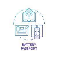 Batterie Reisepass Blau Gradient Konzept Symbol. Industrie Verordnung. Verbraucher Schutz, Produkt Sicherheit. runden gestalten Linie Illustration. abstrakt Idee. Grafik Design. einfach zu verwenden im Broschüre, Heft vektor