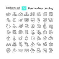peer-to-peer utlåning linjär ikoner uppsättning. investering. erhålla lån direkt från individer. finansiera. anpassningsbar tunn linje symboler. isolerat vektor översikt illustrationer. redigerbar stroke