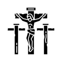 crucifixion av Jesus svart glyf ikon. Jesus christ döende på korsa. Bra fredag. symbol av tro. kristen religion. silhuett symbol på vit Plats. fast piktogram. vektor isolerat illustration