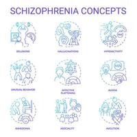 Schizophrenie Störung Blau Gradient Konzept Symbole. Symbol Pack. Vektor Bilder. runden gestalten Abbildungen zum Infografik, Präsentation, Broschüre, Broschüre, Werbung Material, Artikel. abstrakt Idee