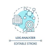 logga analysator mjuk blå begrepp ikon. server underhåll, felsökning. prestanda övervakning, digital spårning. runda form linje illustration. abstrakt aning. grafisk design. lätt till använda sig av vektor