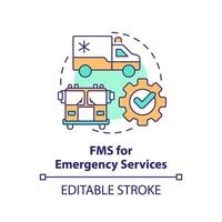 fms zum Notfall Dienstleistungen multi Farbe Konzept Symbol. Öffentlichkeit Sicherheit, spezialisiert Ausrüstung. runden gestalten Linie Illustration. abstrakt Idee. Grafik Design. einfach zu verwenden im Infografik, Präsentation vektor