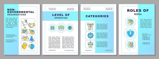 nicht Regierungs Organisationen Blau Gradient Broschüre Vorlage. Flugblatt Design mit linear Symbole. editierbar 4 Vektor Layouts zum Präsentation, jährlich Berichte