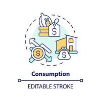 ekonomisk konsumtion mång Färg begrepp ikon. social handel. kvalitet av liv, finansiell stabilitet. runda form linje illustration. abstrakt aning. grafisk design. lätt till använda sig av i broschyr, häfte vektor