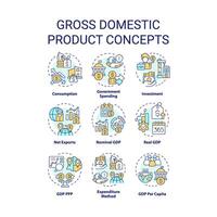 brutto inländisch Produkt multi Farbe Konzept Symbole. National wirtschaftlich. Regierung Ausgaben. Waren und Dienstleistungen. Symbol Pack. Vektor Bilder. runden gestalten Abbildungen zum Broschüre, Broschüre. abstrakt Idee
