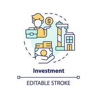 Investition multi Farbe Konzept Symbol. Fonds Management, Hauptstadt gewinnen. Lager Markt, Investor Geschäft. runden gestalten Linie Illustration. abstrakt Idee. Grafik Design. einfach zu verwenden im Broschüre, Heft vektor