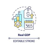 echt gdp multi Farbe Konzept Symbol. Makro Wirtschaft. Regierung Einnahmen, Hauptstadt gewinnen. Markt Wert. runden gestalten Linie Illustration. abstrakt Idee. Grafik Design. einfach zu verwenden im Broschüre, Heft vektor