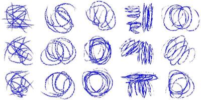 uppsättning av rörig, klottra kritor linje konst. härva linje, kaos, abstrakt, hand ritade, vektor illustration