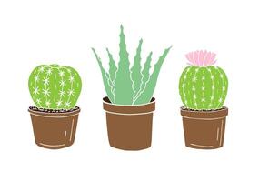 Vektor Hand gezeichnet Gekritzel einstellen von Kaktus und Aloe