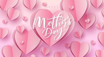 glücklich Mutter Tag Banner oder Postkarte mit Papier Herzen und Typografie Brief auf Rosa Hintergrund. Vektor Mama Feier Design mit Symbol von Liebe zum Gruß Karte, Flyer, Einladung, Broschüre