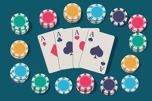 poker pommes frites och spelar kort. vektor illustration. hasardspel och kasinon.