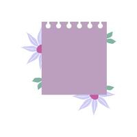 söt PM anteckningsbok med blomma papper ram för text. planerare klistermärke element klibbig. platt vektor illustration. söt anteckningar planerare sida.