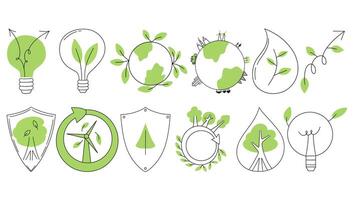 esg begrepp ikoner packa. företag uppsättning. samling av konceptuell grafisk klistermärken. symboler handla om miljö, social styrning och hållbarhet. grön vektor illustration