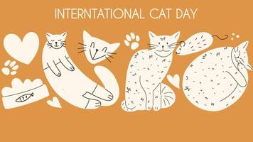internationell katt dag hand dra vektor bakgrund. rolig värld katter. firande av augusti 8. vektor illustration
