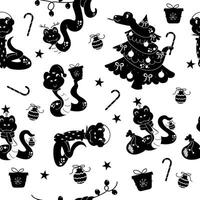 sömlös mönster silhuett tecknad serie karaktär jul orm hand dragen vektor