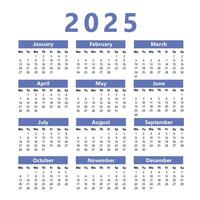 Kalender 2025 minimal Stil Neu Jahr vektor