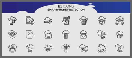 vektor smartphone skydd ikon uppsättning säkerhet och skydd ikoner packa säkerhet systemet ikon uppsättning