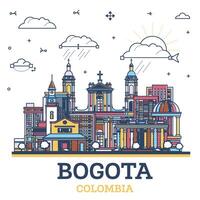 Gliederung Bogota Kolumbien Stadt Horizont mit farbig historisch Gebäude isoliert auf Weiß. Illustration. Bogota Stadtbild mit Sehenswürdigkeiten. vektor