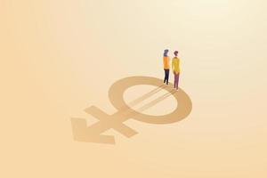 Frau und Mann stehen auf der Symbolsilhouette des dritten Geschlechts. vektor
