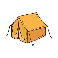 gelbe Campingzelt-Werkzeuglinie und Füllstilsymbol vektor