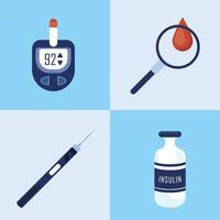 fyra världens diabetes dag ikoner vektor