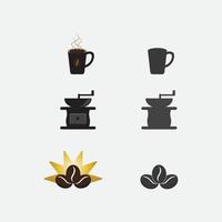 Café und Kaffeebohne Icon Set Logo Vektor Design Illustration