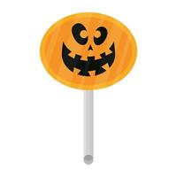 Halloween-Lutscher mit Kürbisgesicht buntes Symbol vektor