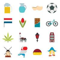 Niederlande Icons Set, flacher Stil vektor